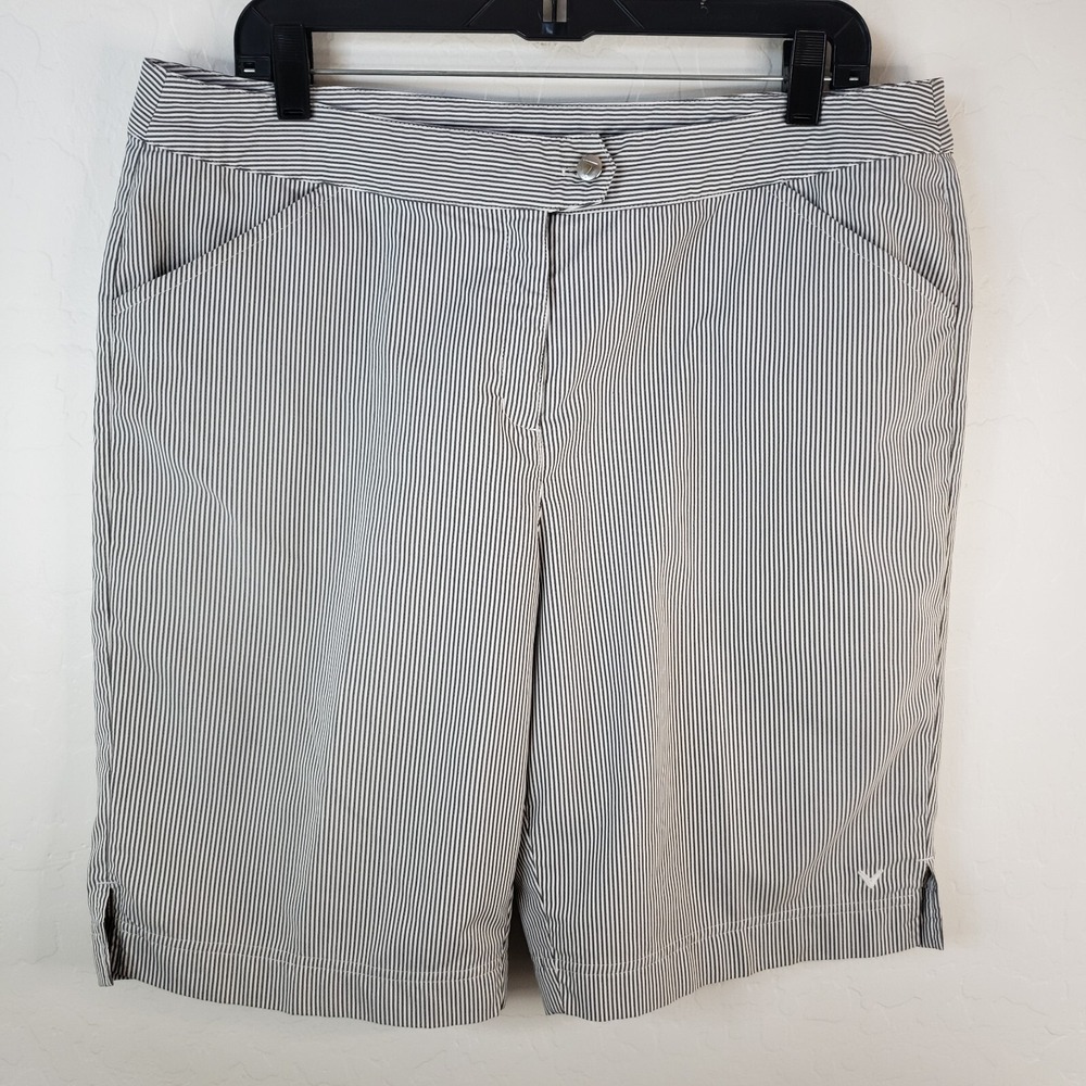 Callaway Shorts Women's 14 Gray White Striped Golf Bermuda Pockets Lightweight